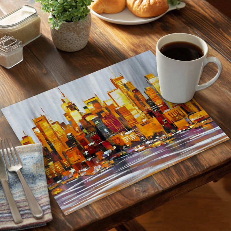 Bedroom Cities Gray Polyester Placemat - Orange Buildings Decor