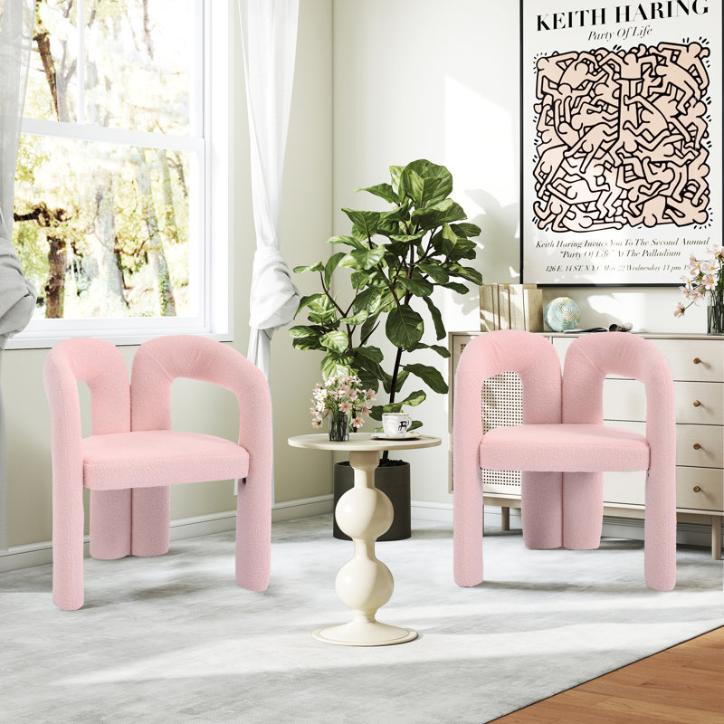Ensemble de 2 fauteuils d'appoint / fauteuil de salle à manger en velours, Velours rose