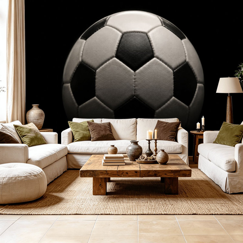 Peel and Stick Wallpaper 69" L x 96" W Modern Self Adhesive Wall Mural for Bedroom - With Soccer Ball Black Print