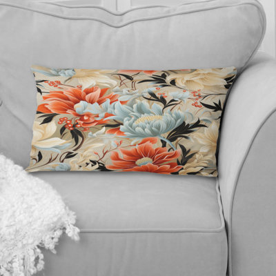 Coussin à imprimé floral jaune et rose contemporain à motif floral I