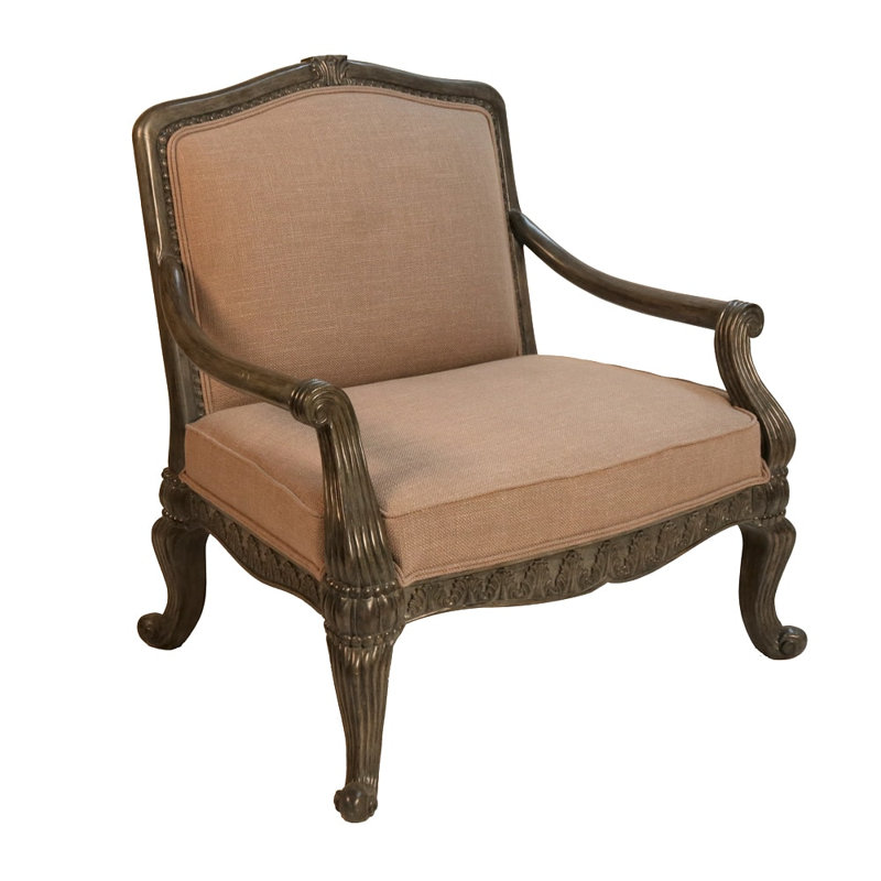 Fauteuil Attia, Polyester brun clair, Bois brun