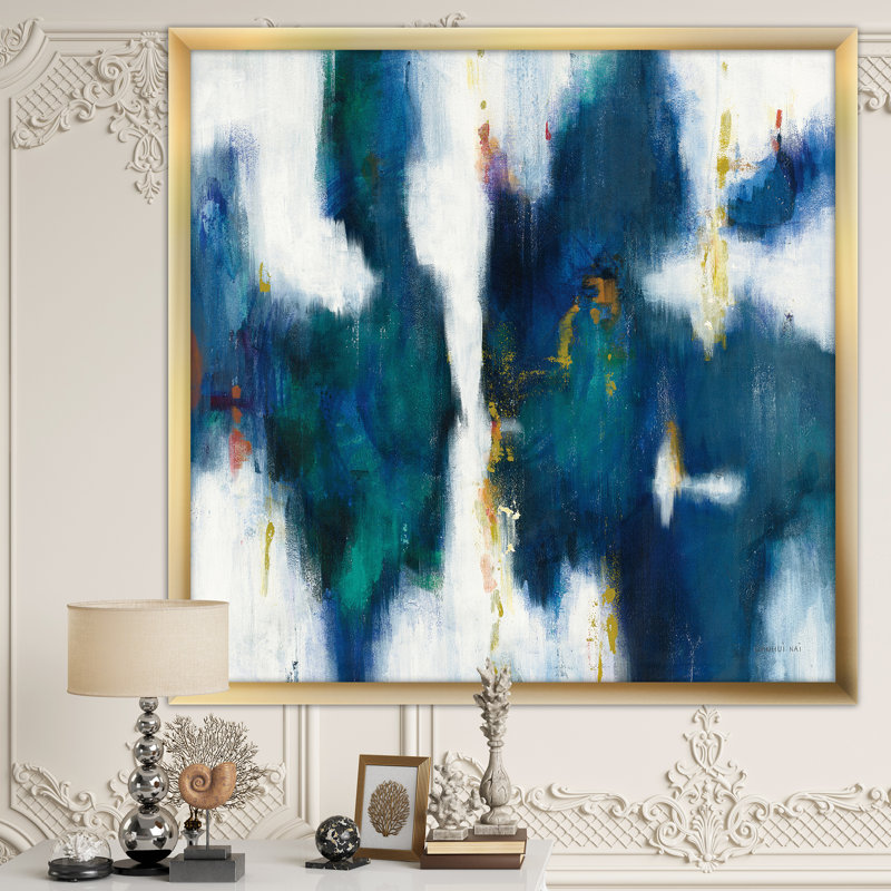 «Blue Glam Texture I», reproduction sur toile encadrée, H 30 po x l 30 po x P 1 po, Cadre doré