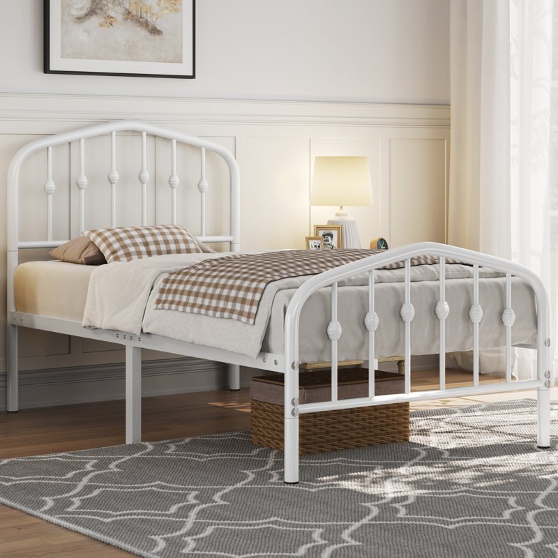 Metal Bed with Arched Headboard and Footboard, Single (3'), White