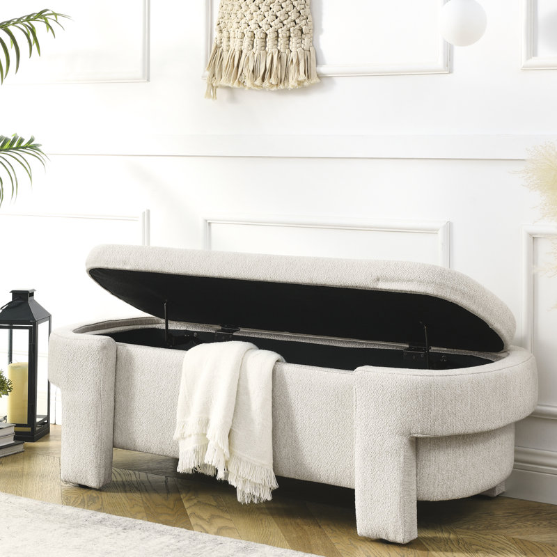 Banc de rangement en lin et tissu beige, Beige