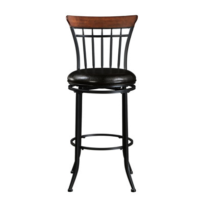 Chaise de pub pivotante avec structure en métal noir et siège en similicuir brun, capacité de poids de 250 lb, construction de salle à manger