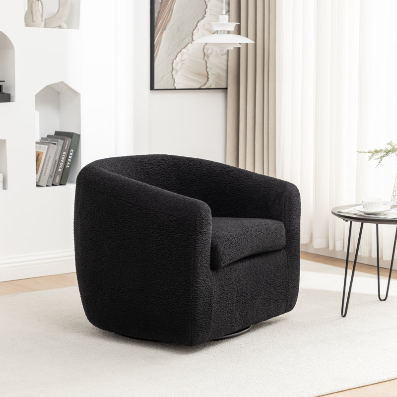 Fauteuil demi-tonneau pivotant de 33,5 po Odey, Ours en peluche noir