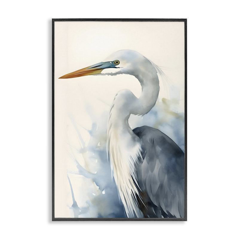 «Quiet Heron View», art de la giclée encadrée par Petal Prints Design, Giclée encadrée noir minuit, H 24 po x l 16 po