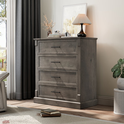 Farmhouse 4 Drawer Tall Dresser – Rustic Wooden Storage Cabinet with Metal Handles, Modern Chest for Living Room, Hallway or Entryway, Sturdy Anti-Tip (Washed Ash)