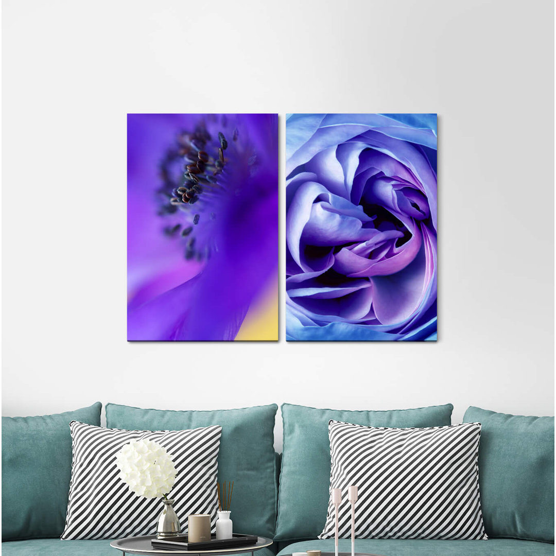 2-tlg. Leinwandbilder-Set - Fotografie „Flowers Blossoms Blue Rose Silk Soft Feminine”