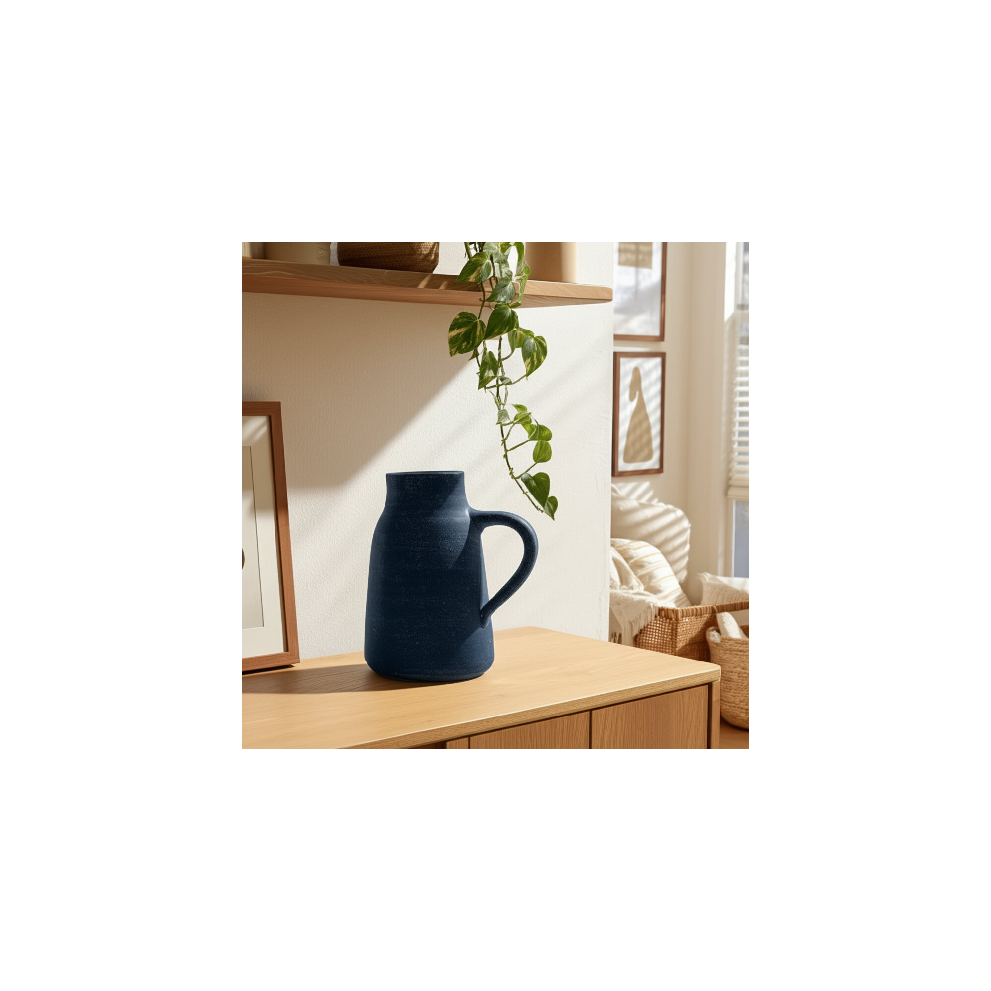Anasta Handmade Terracotta Table Vase, Blue, Overall Height - 8.5"