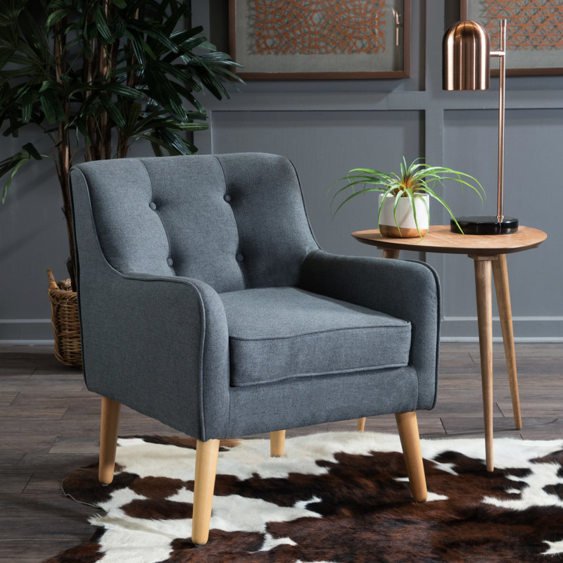 Chaise avec accoudoirs gris anthracite avec coussin, pieds et pieds en bois de style rétro, avec dossier et dossier