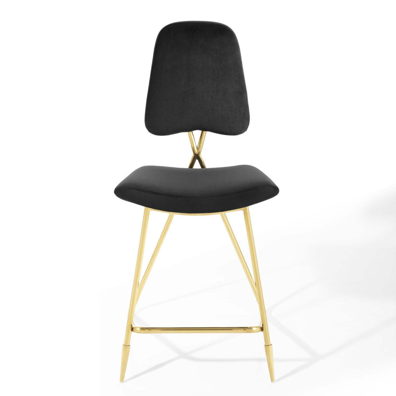 Modway Ponder Performance Velvet Bar Stool, Black, Counter Stool (24.5" Seat Height)