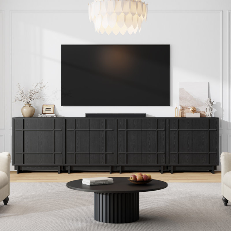 Buffet 1Pcs moderne avec panneau linéaire, armoire de rangement et armoire d'entrée avec tablettes réglables, parfait pour la salle à manger, la cuisine et le vestibule