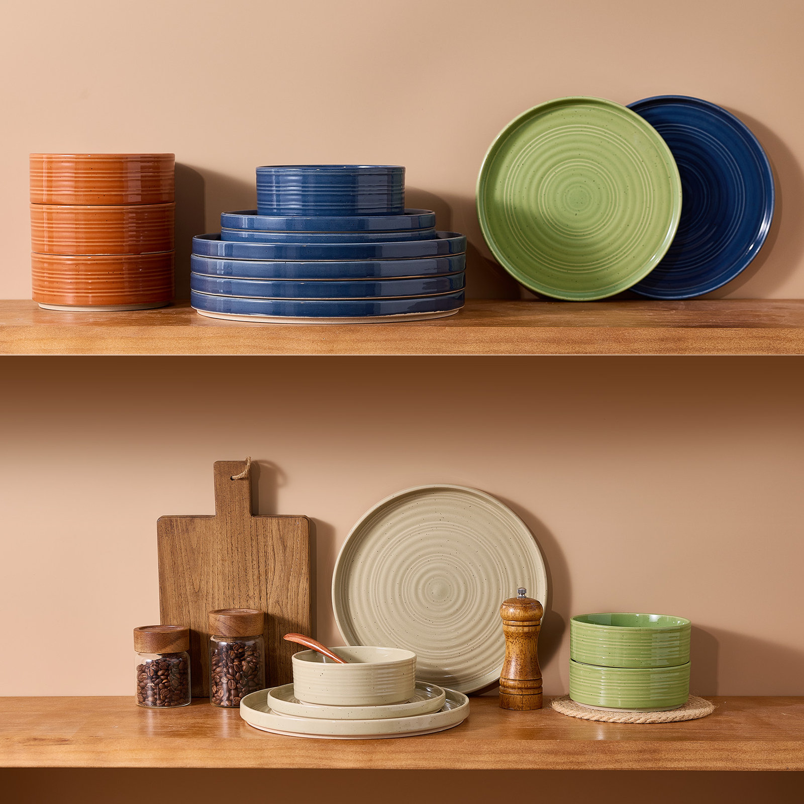 Zaiden Stoneware Dinnerware Set, Earth Tone