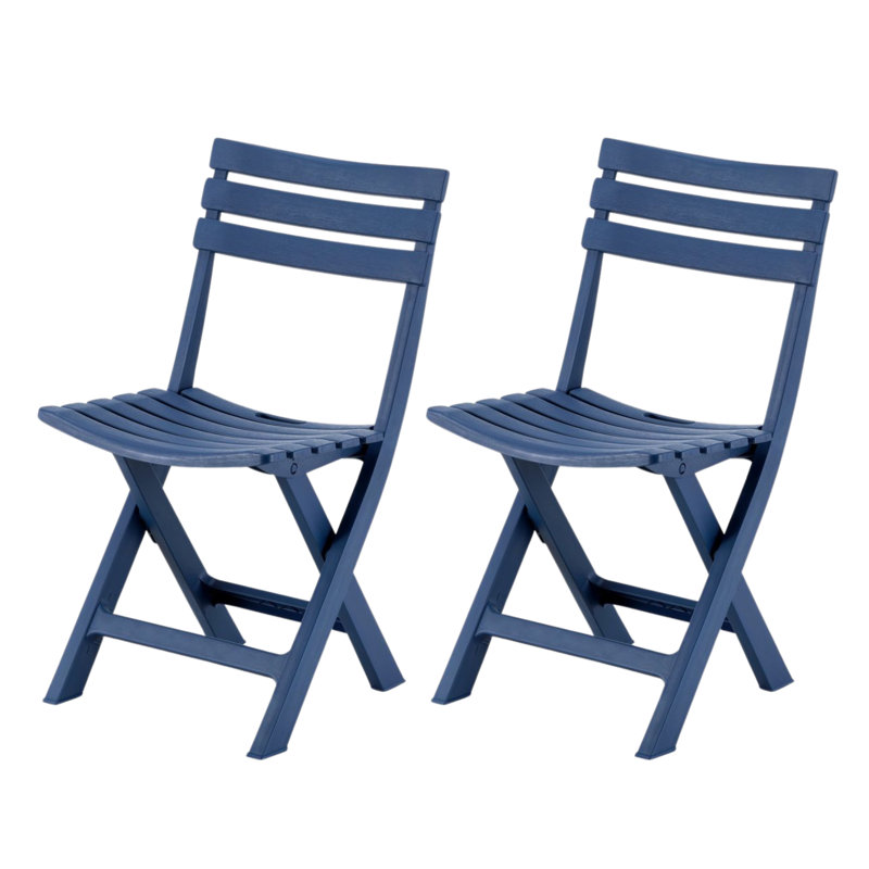 Ensemble de 2 chaises de patio d'extérieur pliantes Addilyne, en polypropylène résistant aux intempéries, bleu, Bleu