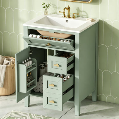 Meuble-lavabo moderne 24 po avec lavabo, armoire de rangement à fermeture en douceur et tiroirs 24 po
