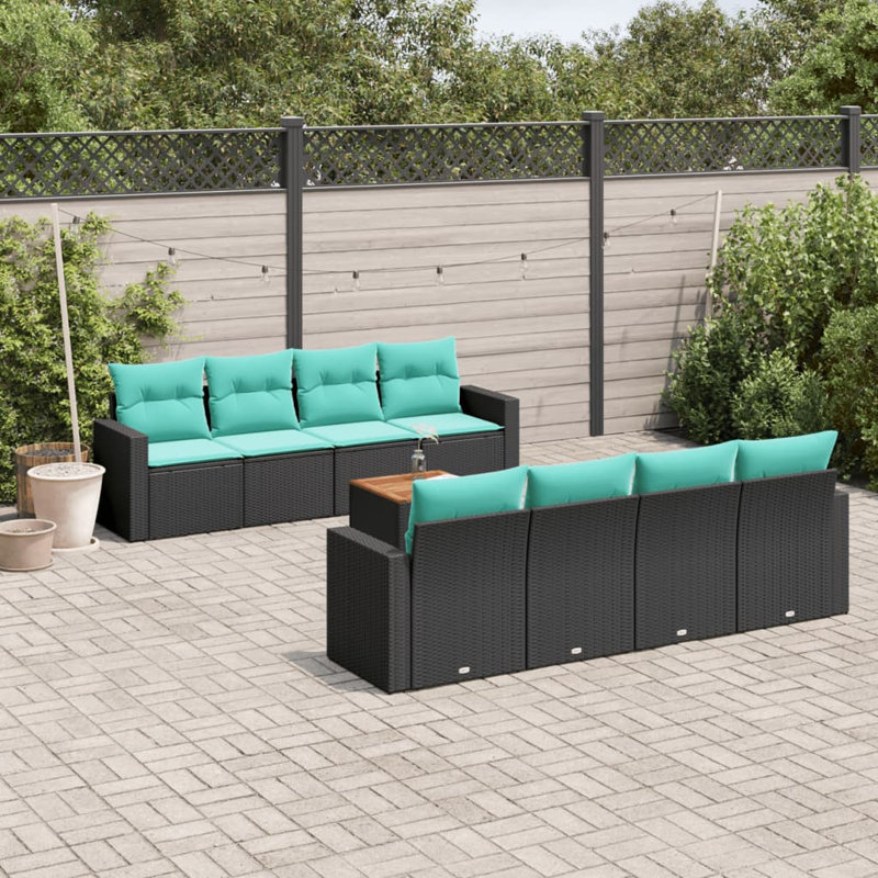 9 Piece Patio Sofa Set With Cushions Black Poly Rattan