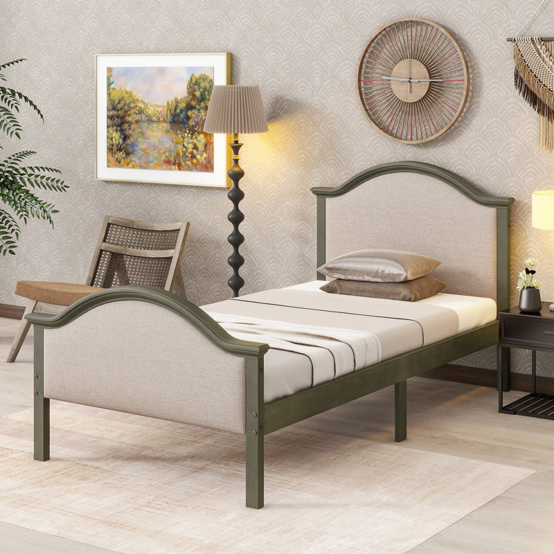 Taille du cadre de lit avec tête et pied de lit, lit plateforme tapissier avec support de lattes en bois robuste,