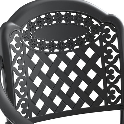 Cast Aluminum Patio Furniture With 4 Cushions - 5 , Black, Noise Reducing, Rectangular Table, Outdoor Enjoyment In Black Water Cushions, Stackable, Comfort