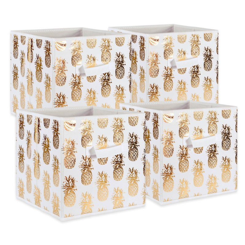 Trule Fabric Decorative Bin, White / Gold