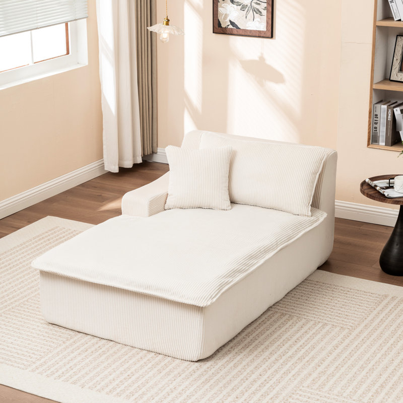 Chaise longue avec accoudoir droit, fabrication entièrement en mousse, mousse haute résilience, sans assemblage, structure beige, velours côtelé, s'adapte à tous les espaces