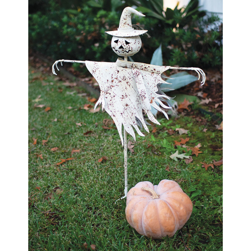  Sturdy Rustic Halloween Scarecrow Yard Stake – Distressed Metal