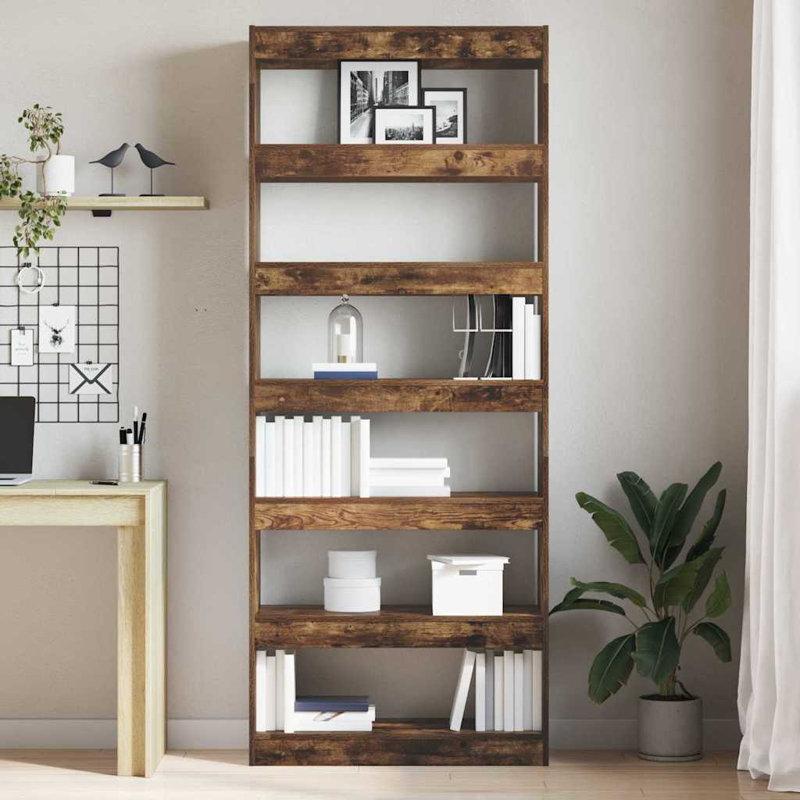 Book Cabinet with Shelf with Storage Engineered Wood Living Room Indoor, (6 Shelves) 198cm H x 80cm W x 30cm D, Light Brown