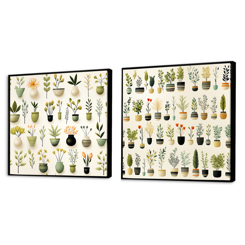 Weymouth - Ensemble de 2 collages carrés botaniques abstraits, Cadre flottant noir, H 36 po x l 73 po