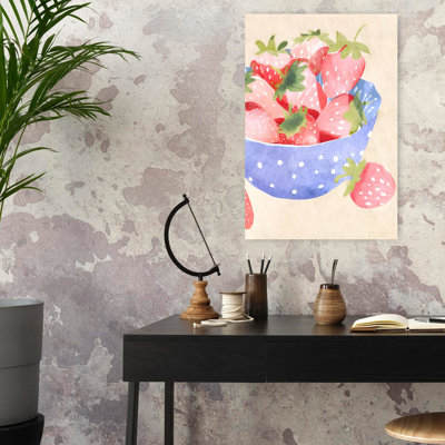 Fresh Strawberry Bowl Rustic Contemporary Fruit Summer Wall Art