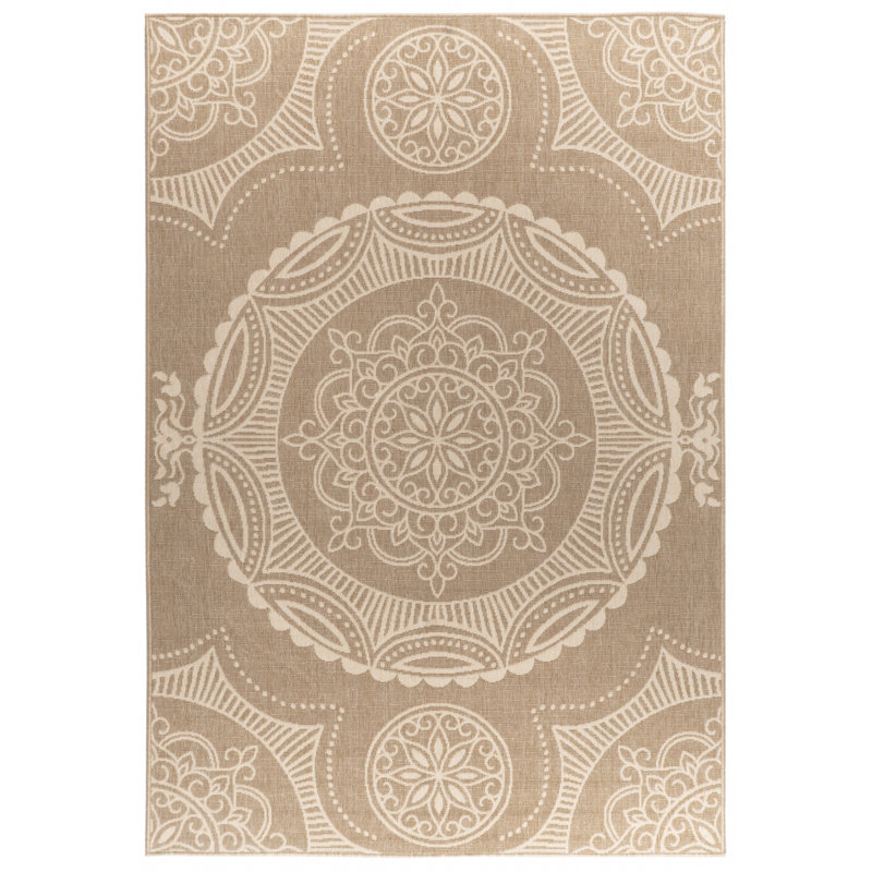 Tapis d'intérieur / extérieur à motif médaillon dynamique Dheny, Rectangle 5 pi 3 po x 7 pi 7 po