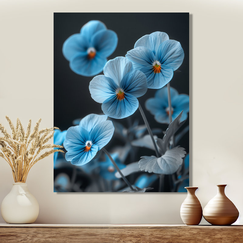 Pensées murales bleues en verre bleu III - Pensées Wall Art Living Room, Toile tendue, H 24 po x l 32 po