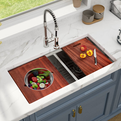 39" L x 19" W Low Divider Double Bowl Undermount Kitchen Sink Workstation 16 Gauge Stainless Steel Sink with Cheese Mixing Bowls