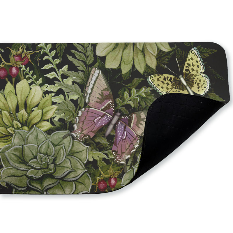Tapis de sol antidérapant à motif de plantes foncées, imprimé par Nicole Tamarin, 30 po x 18 po