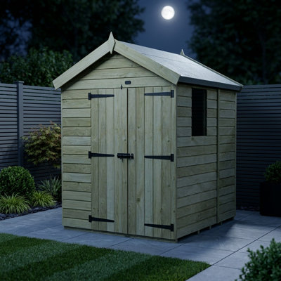 Total Sheds 6ft x 5ft Apex Garden Shed - Double Door - With Windows - Pressure Treated Timber - UK Manufactured