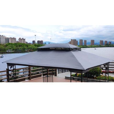 13X10 Ft Patio Double Roof Gazebo Replacement Sheet - Gray , Protected & Canopy Cover Sun Weather Guard