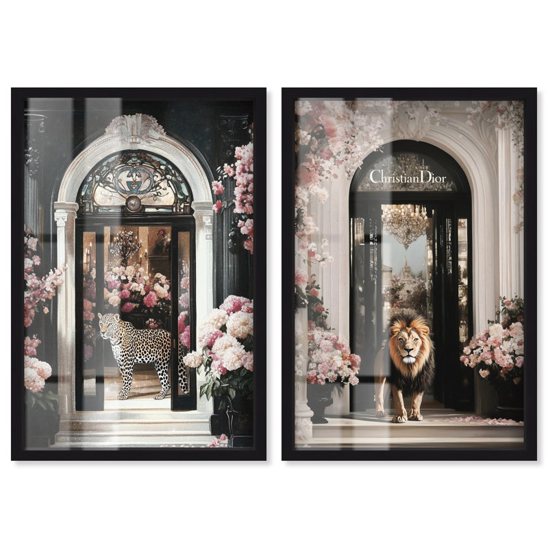 «Floral Scene Animal Set» par Art Remedy, Noir, H 17 po x l 24 po