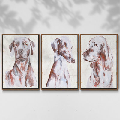 «Sitting Dog I», ensemble de 3 toiles encadrées