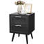 Table de chevet, table de bout, table d'appoint avec 2 tiroirs décoratifs en rotin fabriqués à la main, table d'appoint en bois avec rangement pour la chambre à coucher, noir complet