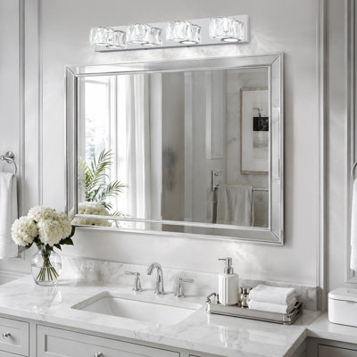 Luminaire mural moderne pour meuble-lavabo à 4 lumières 27,6 po en chrome avec abat-jour en cristal, DEL intégrée, à intensité variable, 6000 K, pour miroir