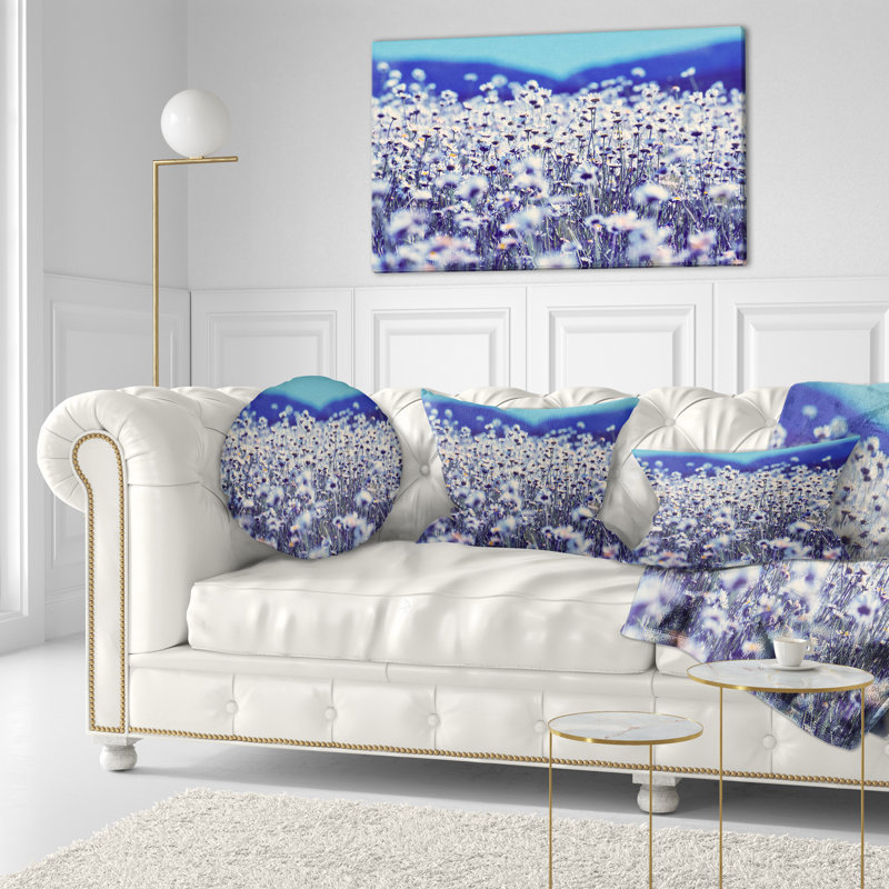 Amazing Light Blue Chamomile Blossom - Floral Printed Pillow, 16" x 16", Throw Pillow
