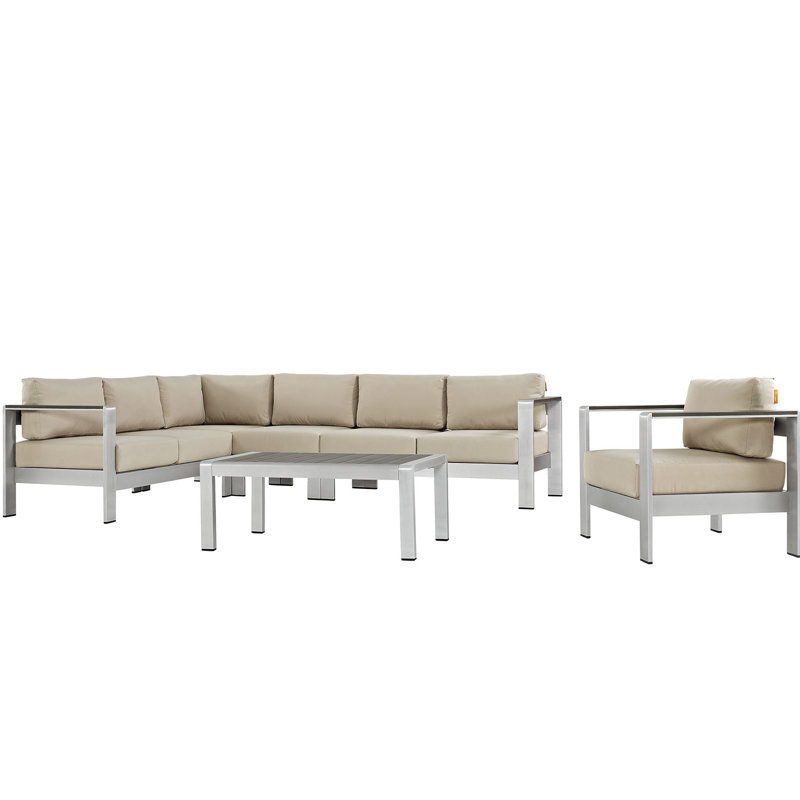 Shore 6-piece Outdoor Patio Aluminum Sectional Sofa Set, Beige