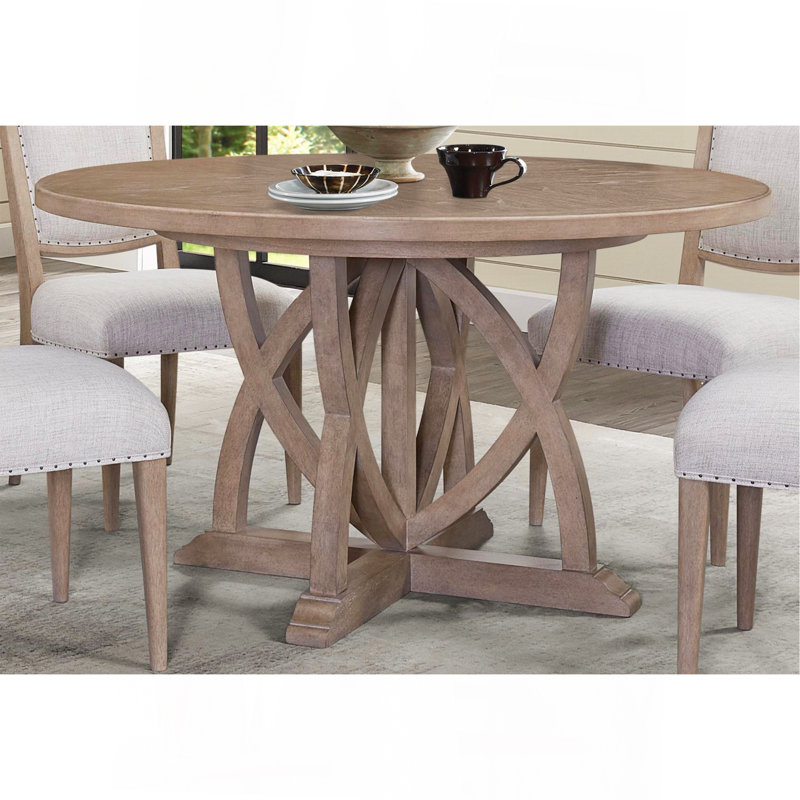 Table de salle à manger ronde extensible avec 4 chaises en échelle, un porte-verre et une vitrine, Sable / gris