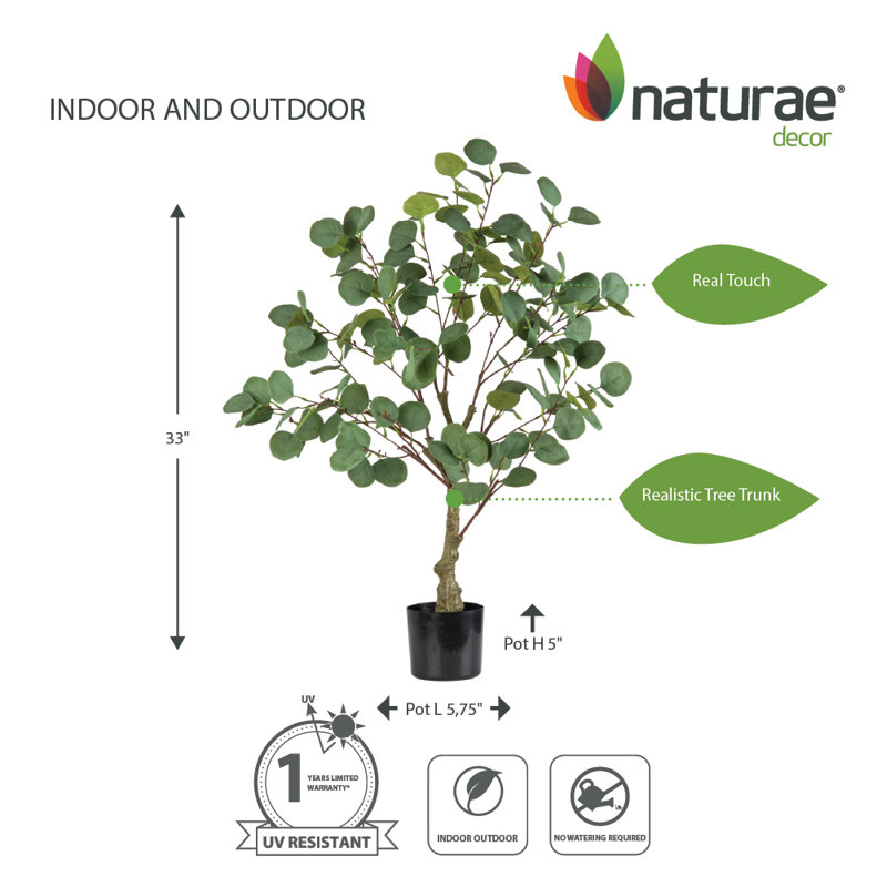  Arbre en eucalyptus artificiel de 33 po, convenant à une utilisation intérieure et extérieure