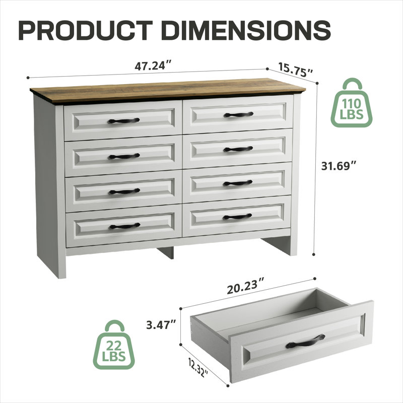Modern 8-Drawer Dresser For Storage And Organization For Bedroom/Office/Living Room, Brown