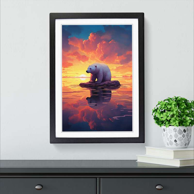 Polar Bear Romanticism No.2 1 Piece Single Picture Frame Wall Art, 34cm H x 25cm W x 2cm D, Black Framed