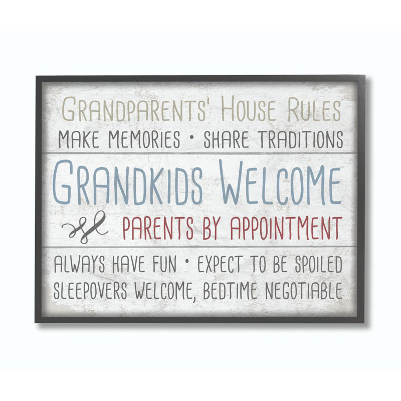 «Grandparents House Rules Type on Planks» par Daphne Polselli - impression d'art textuel, Giclée encadrée noir minuit