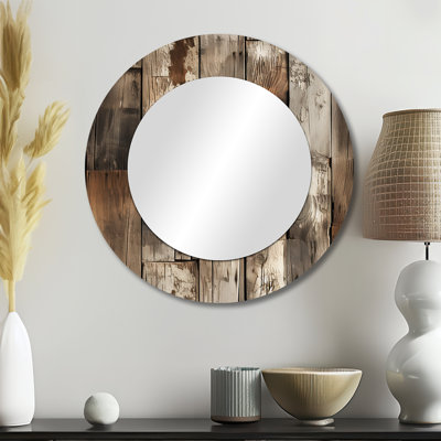 Rustic Barnwood Weathered Tones - Vintage Round Mirror Wall Decor_MTMIR131289