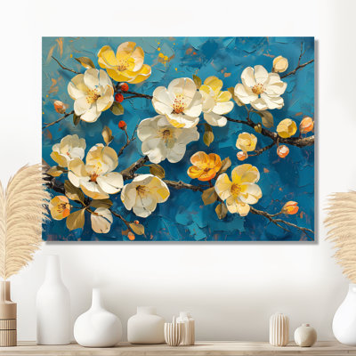  «Blue and White Apple Blossom Blooming Paradise - Impression d'art mural fleur de pommier