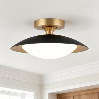 Plafonnier semi-encastré moderne à DEL de 30 cm (11,8 po) avec télécommande et variateur, 5 CCT 2700 K-6500 K, style moderne du milieu du siècle, noir, pour cuisine, couloir ou buanderie.
