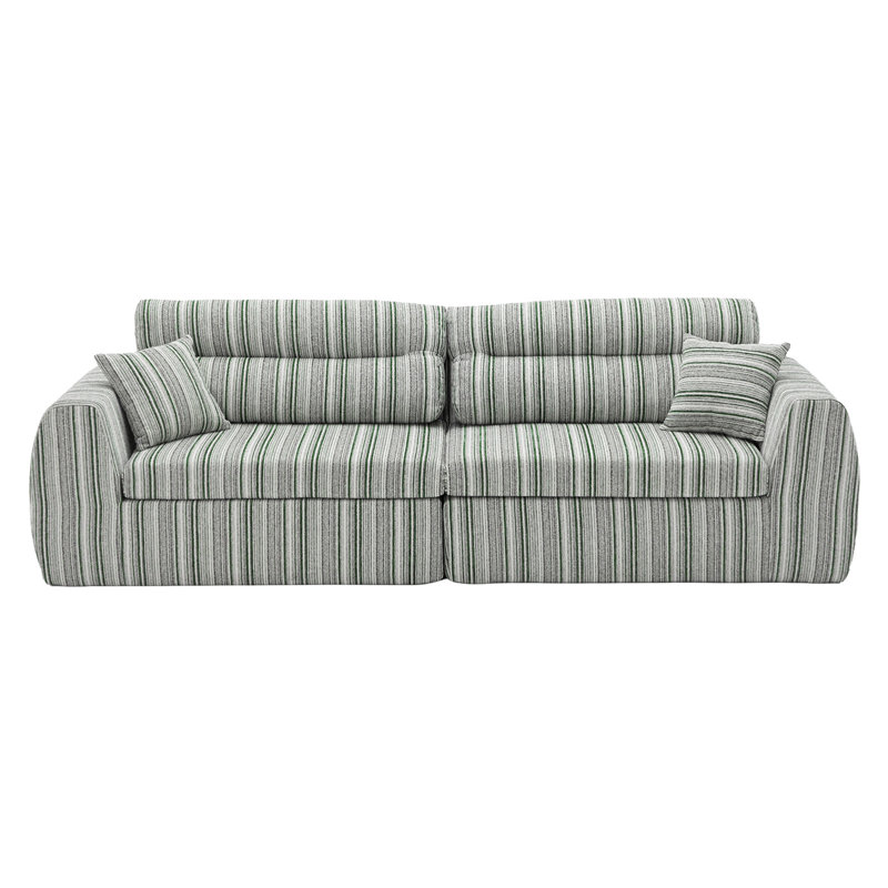 Canapé en éponge à rayures Striped Boucle, Vert sauge, blanc et vert